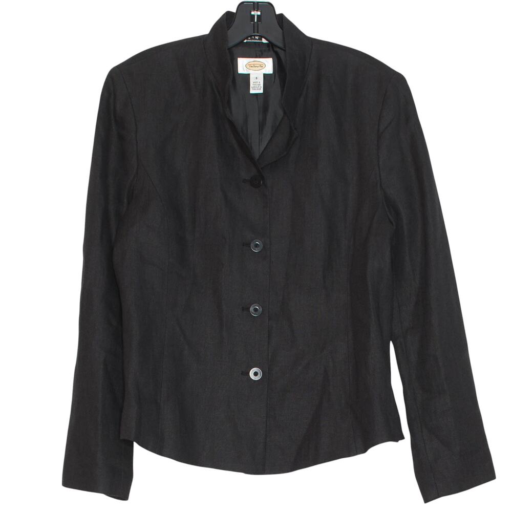Talbots Vintage Linen Blazer Black 6 Minimalist Workwear Business Casual Capsule